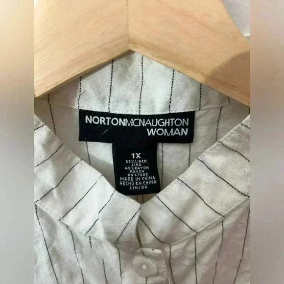 Stripped Linen button down sleeveless top 1x - Picture 4 of 7